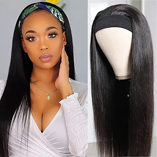 feibin human hair headband wig straight black with headband