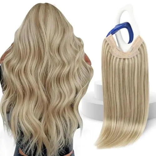 Sunny Hair Invisible Wire Hair Extensions Human Hair 20 inch Golden Blonde