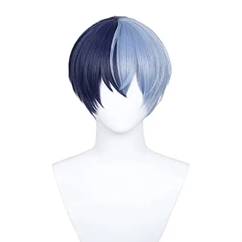 Half and Half navy and sky blue anime boy wig