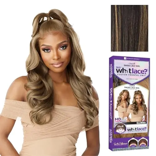 Sensationnel What Lace Glenna balayage gold synthetic lace front wig shown on mannequin head with natural pre-plucked hairline