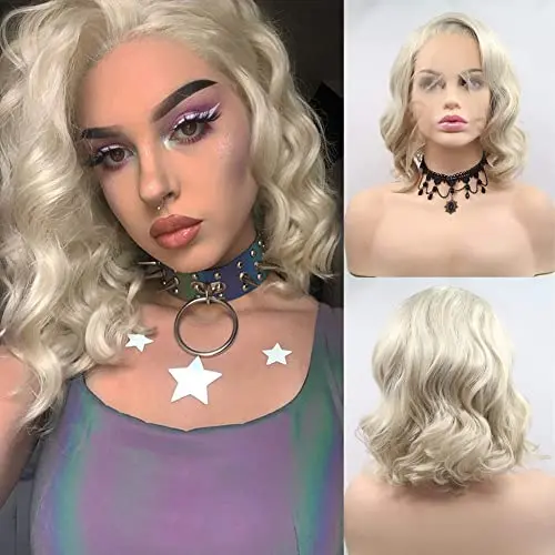 Angle Lucky ombre blonde lace front bob wig with loose waves and side part
