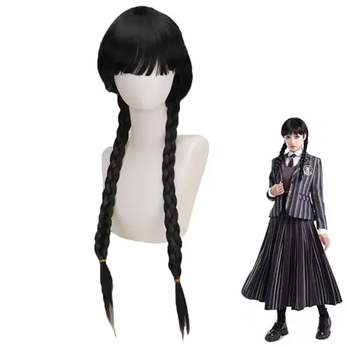 JieJieko black braided Wednesday wig