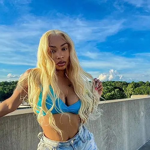 Angle Lucky 613 Blonde Long Water Wave Lace Front Wig displayed