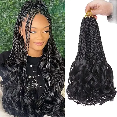 SAJOO 14-inch French curl braids crochet hair in black with wavy ends