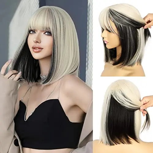 Sapphirewigs highlight blonde straight bob wig with bangs