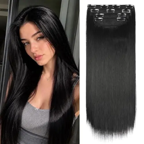 Leeons 20-inch black synthetic clip-in hair extensions