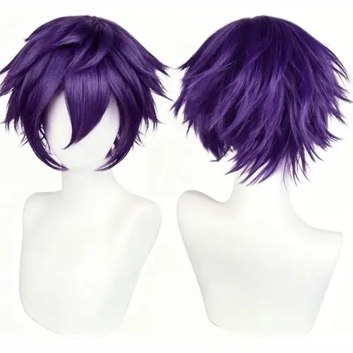 ANOGOL dark purple short anime wig