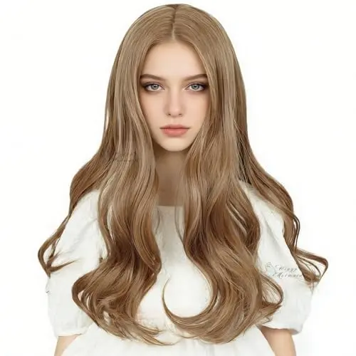 Wiggy Mermaid brown wavy middle part wig for parties