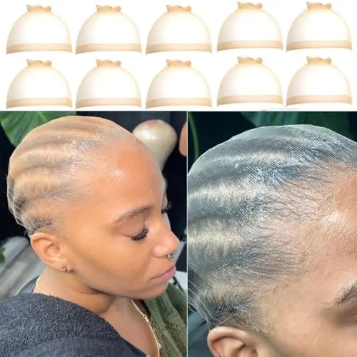 FDBJulyy Transparent HD Wig Caps, thin nylon cap 10 pack