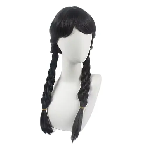 Long black Wednesday Addams wig with bangs