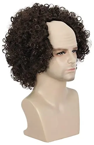 karlery Old Man Short Curly Dark Brown Bald Cap Wig Afro Wig for Halloween Cosplay Party