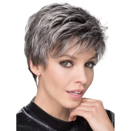 LXXYYZ ombre grey pixie wig with bangs front view
