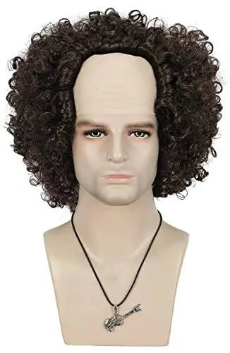 Dark brown balding afro wig with tight curls and breathable cap