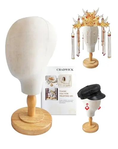CHADWICK pinnable canvas wig head on wood base