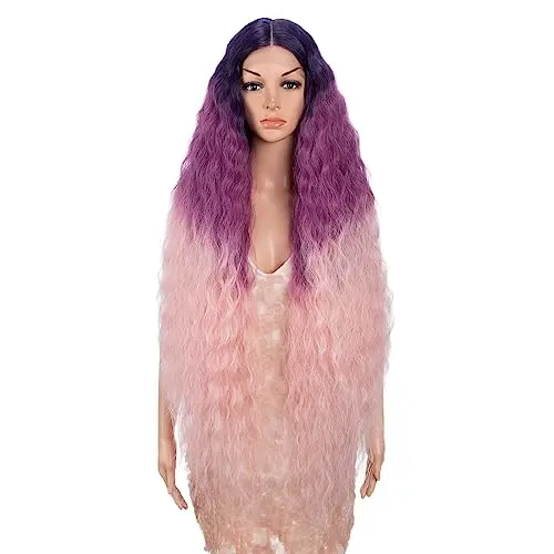 Style Icon 41-inch ombre purple pink lace front wig displayed with long waves
