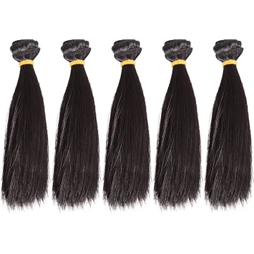 TOYANDONA five-piece straight black doll wigs with elastic bands