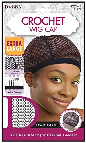 Extra large black crochet wig cap with combs