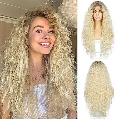Sapphirewigs 26 inch ombre 613 blonde curly lace front wig with hand-tied hairline