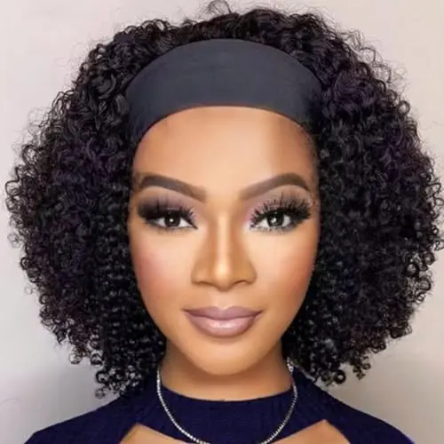 Smoothair 12-inch kinky curly human hair headband wig in natural black
