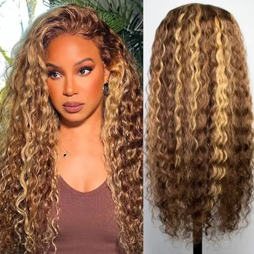 Chesma 13x4 highlight ombre deep wave lace front wig in honey blonde 4/27