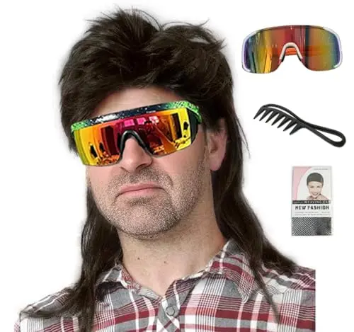 Black mullet wig with curly layers for costume