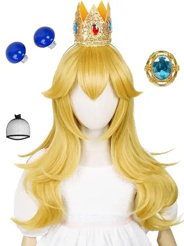 Half and Half 22 inch golden blonde curly princess wig with bangs