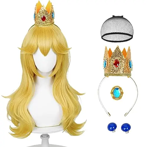 Wiggy Mermaid long blonde wavy princess wig with crown and earrings