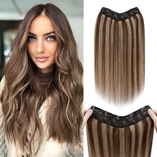 Benehair V-shape one-piece 14-inch clip-in human hair extension in chocolate brown mixed light brown