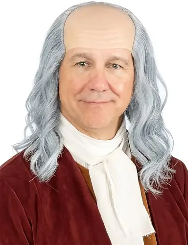 Light grey balding wig with rubber top and wavy heat-resistant synthetic hair