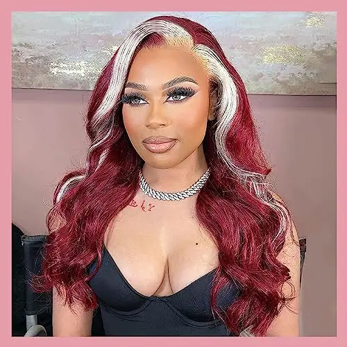 AFBeauty long wavy red blonde highlight lace front wig