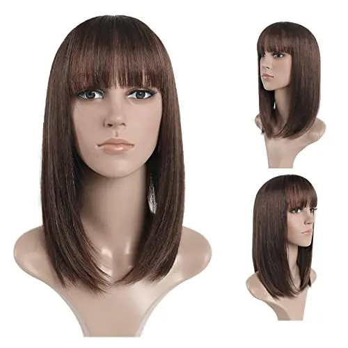 SYXLCYGG 14-inch dark brown bob wig with bangs