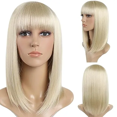 SYXLCYGG 14 inch blonde bob wig with bangs for grey coverage