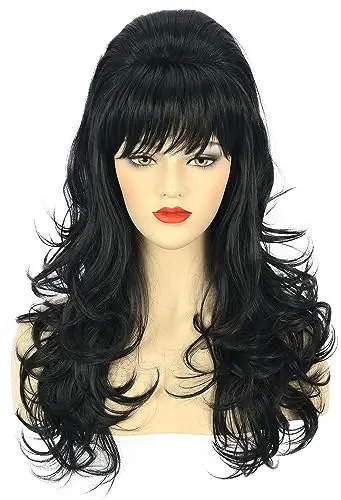 Long wavy black bouffant beehive wig by Karlery