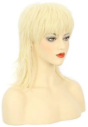 Karlery short blonde wave mullet wig with 80s heavy metal rocker styling