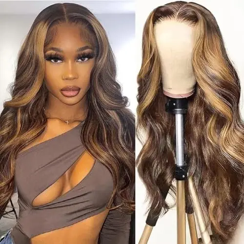 NICMISS ombre 4/27 13x4 lace front body wave wig on a head form