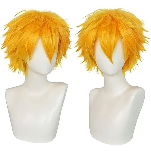 Anogol short yellow men's cosplay wig