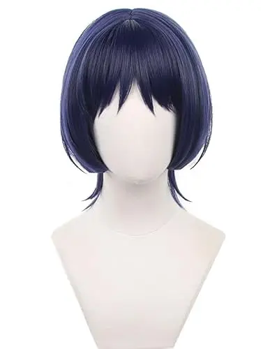 Blue-grey wavy Scaramouche cosplay wig