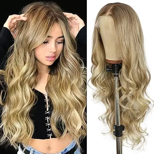 Sapphirewigs ash blonde body wave synthetic 13x4 lace front wig
