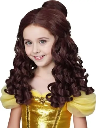 Half and Half dark brown curly princess wig with bun clip