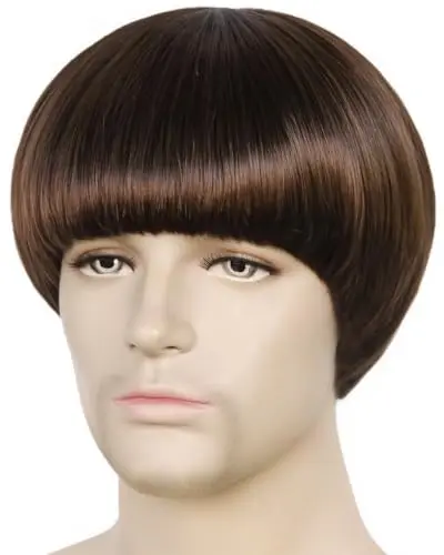 Anogol Dark Brown Mushroom Wig with bangs