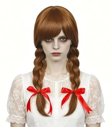 Long brown braided double ponytail wig for women