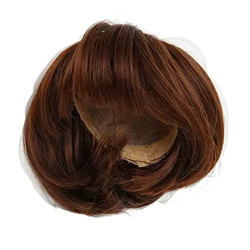 PerGar dark brown short straight doll wig with bangs for 1/6 BJD dolls