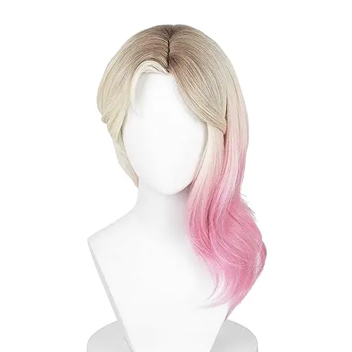 Probeauty short blonde mixed pink cosplay wig