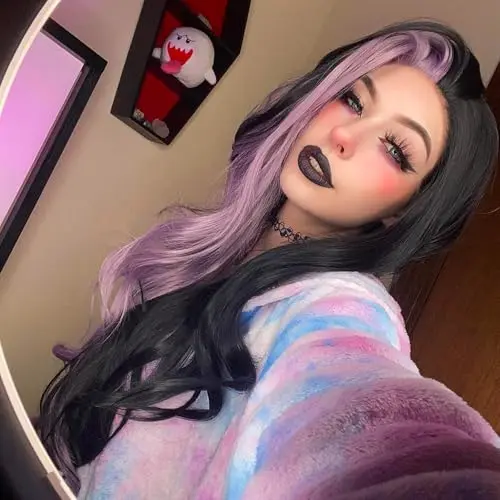 Black and purple 13x4 body wave lace front wig with pre-plucked baby hair