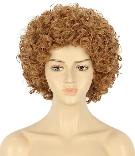 VGbeaty Adult Short Curly Brown Rocker Afro Wig for Halloween