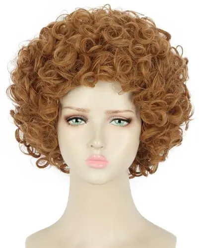 yuehong short curly light brown women fluffy afro anime costume wig
