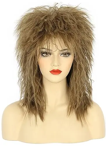 karlery long curly light brown wig styled for an 80s rock look