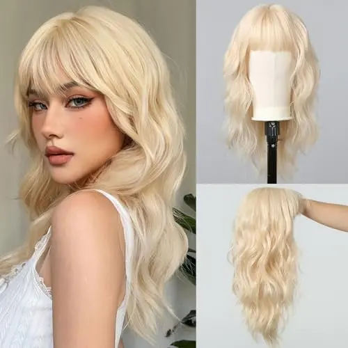 testar 22 inch platinum blonde synthetic curly wig with bangs