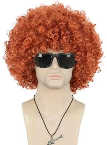 VGbeaty short orange curly afro wig on a model