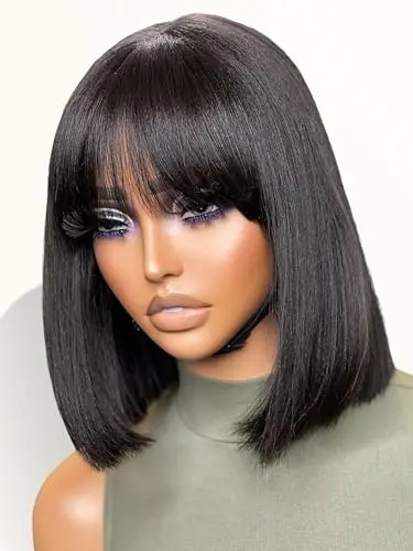 LUVME Hair Light Yaki Bob with bangs in black HD lace